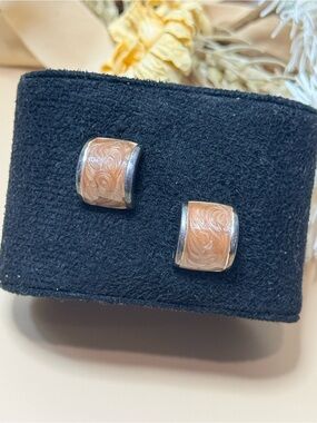 Vintage KC Signed Peach Enamel Silver Tone Swirl Stud Earrings